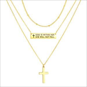 14K Gold Plated Layered Cross Necklace Set with Bible Verse Pendants